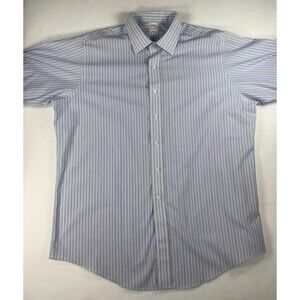 Brooks Brothers 17 34 Blue Striped Traditional Fit Non-Iron Button Down Shirt